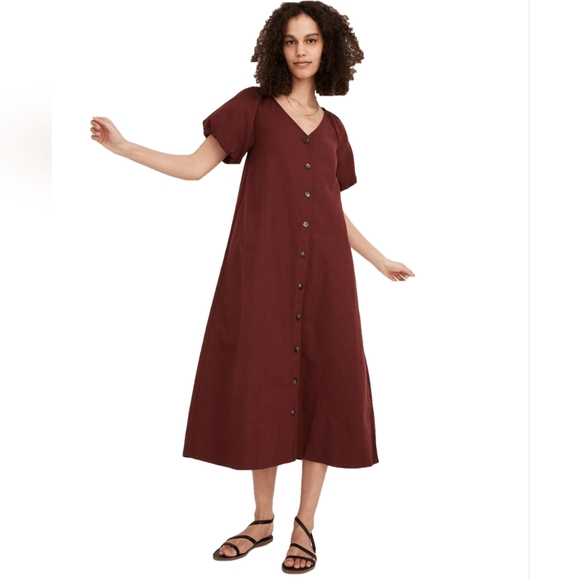 Madewell Dresses & Skirts - Madewell Buble Sleeves Elegant Burgundy Button-Down Dress Size Large